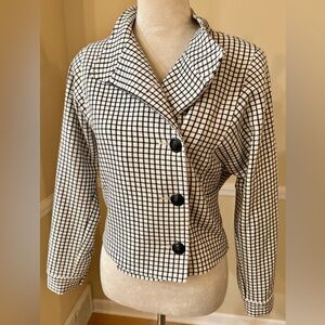 🤍 Cropped Blazer Plaid Jacket, Cabi Grid Black & White XS w/ Stretch & Buttons